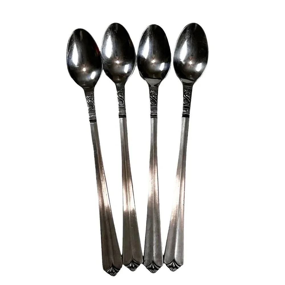 4 Vtg Orleans Stainless Korea Stacie Pattern Long Ice Tea Spoons (8 Available)